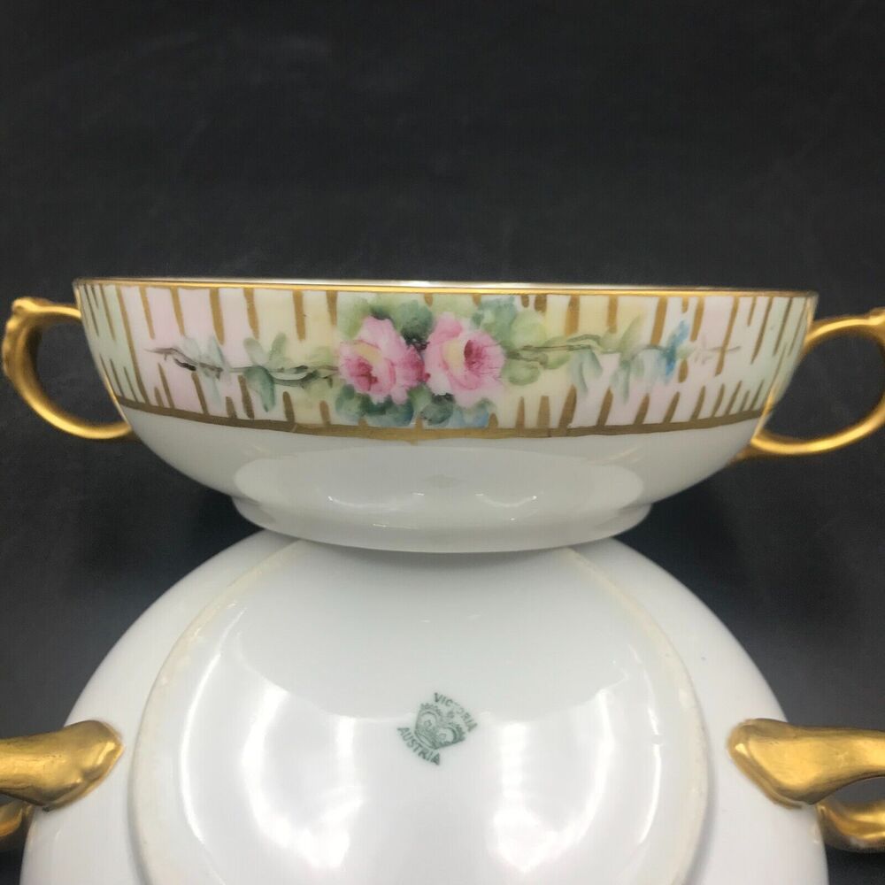 2 Vintage Victoria Austria Double Handled Cream Soup
